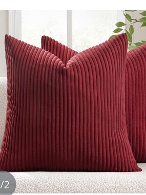 Soft Textured Corduroy Pillow Covers SQUARE Medium 18x18 (2-pack) SOLID BURGUNDY